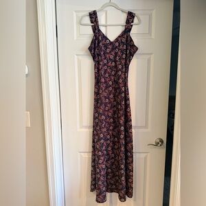 Talbots Navy Maxi Dress with Pink Floral Print